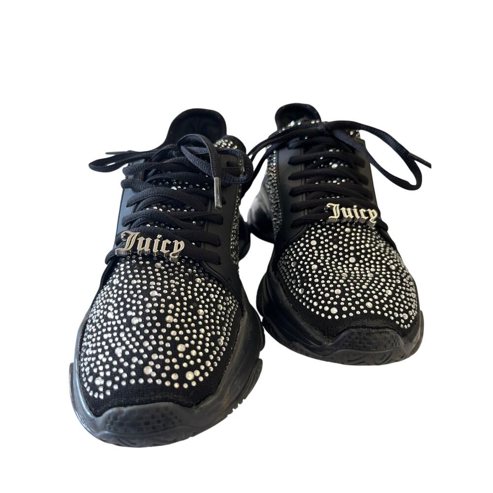 Juicy Couture Adana Black Rhinestone‎ Sneakers Y2K Bling Chunky Platform sz 8.5